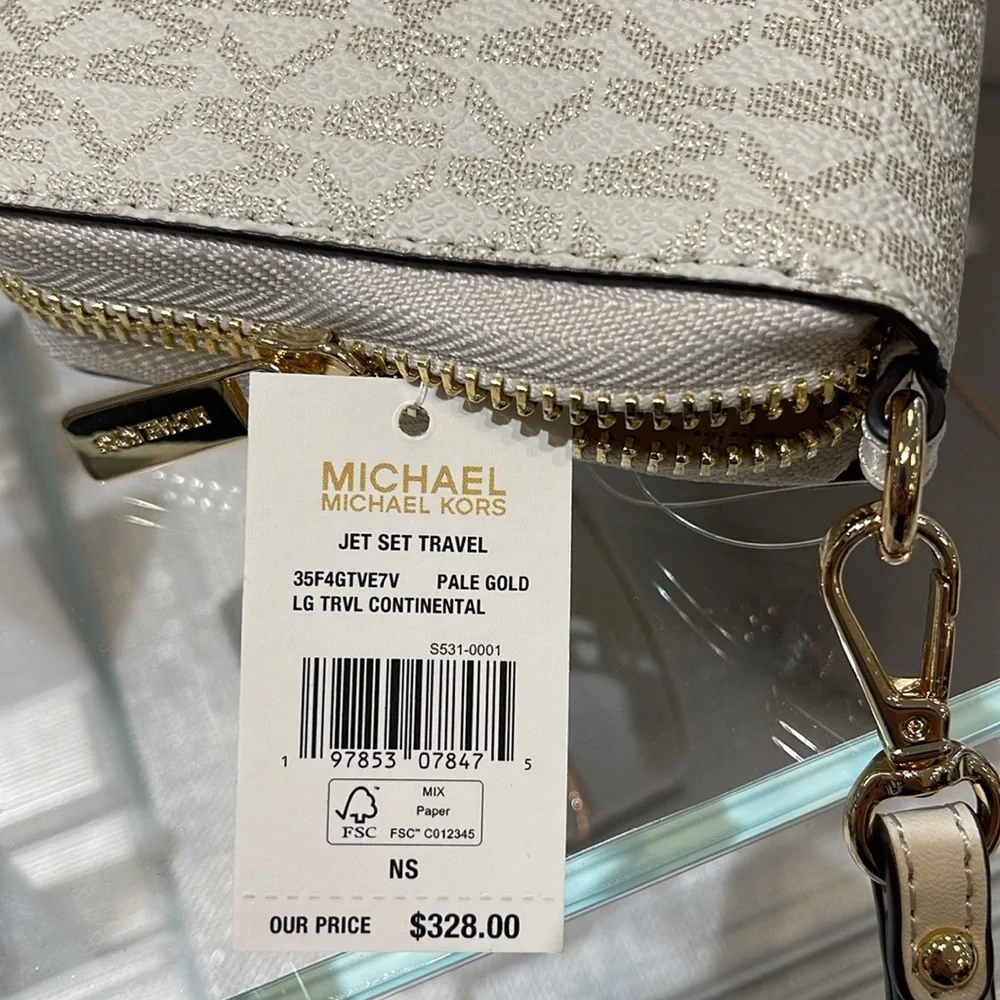 Michael Kors Jet Set Travel Large Signature Logo and Metallic Continental Wallet